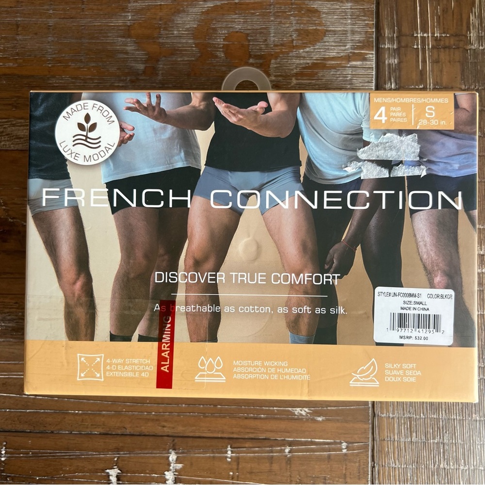 French Connection Men's Boxer Briefs Underwear Neutral Size S (28-30) 4-Pack New